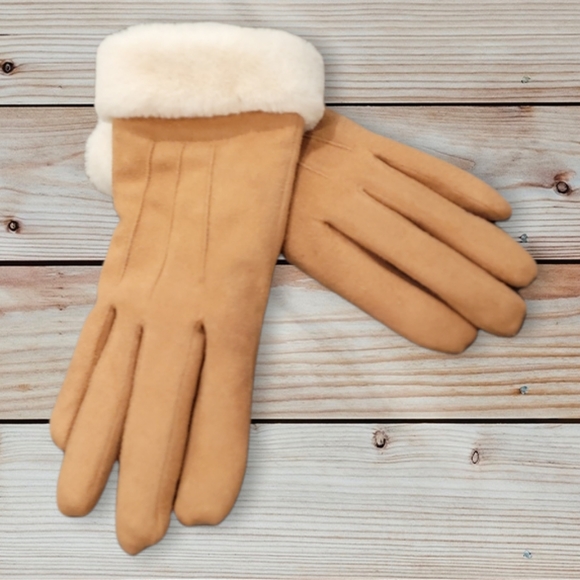 SHEIN Accessories - Tan Faux Suede Gloves Fuax Fur Lined Faux Fur Cuffs Tech Gloves Texting Phone
